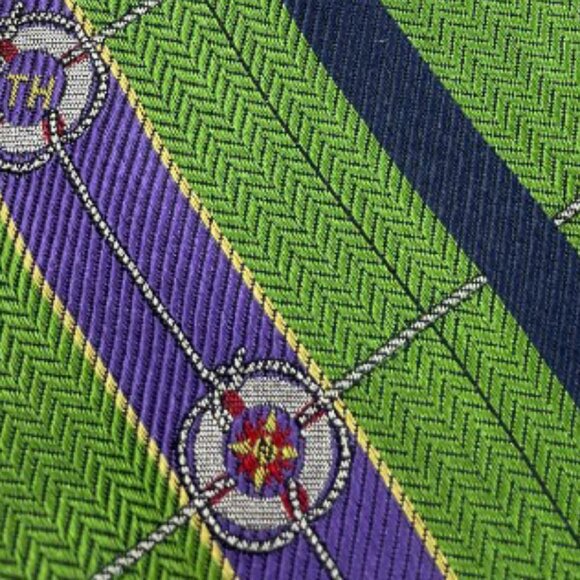 Tommy Hilfiger Silk Tie Striped Green Purple Vintage 90's - Picture 3 of 6